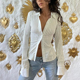 Y2K Sheer Mesh Crop Tops Long Flare Sleeve See Through Blouses Low Cut Cardigan Shirts Trendy Streetwear